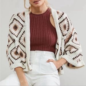 Anthropologie Andersen + Lauth Amber Crochet Granny Square Poncho NWT
